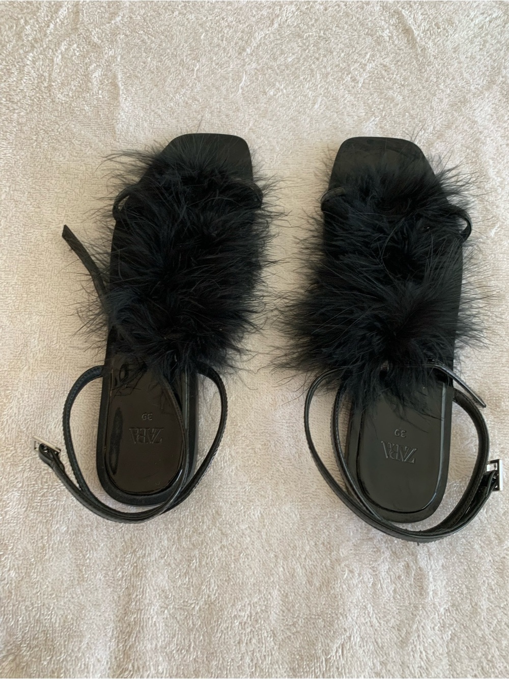 Zara Black Feather Strap Sandals Size 39 - Picture 6 of 6